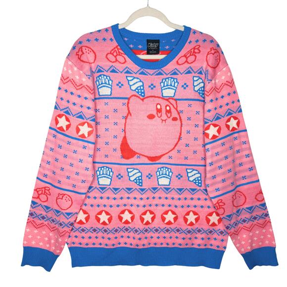 Nintendo Boxlunch Kirby Knit Long Sleeve Graphic Ugly Christmas Sweater XL Pink - Picture 1 of 10